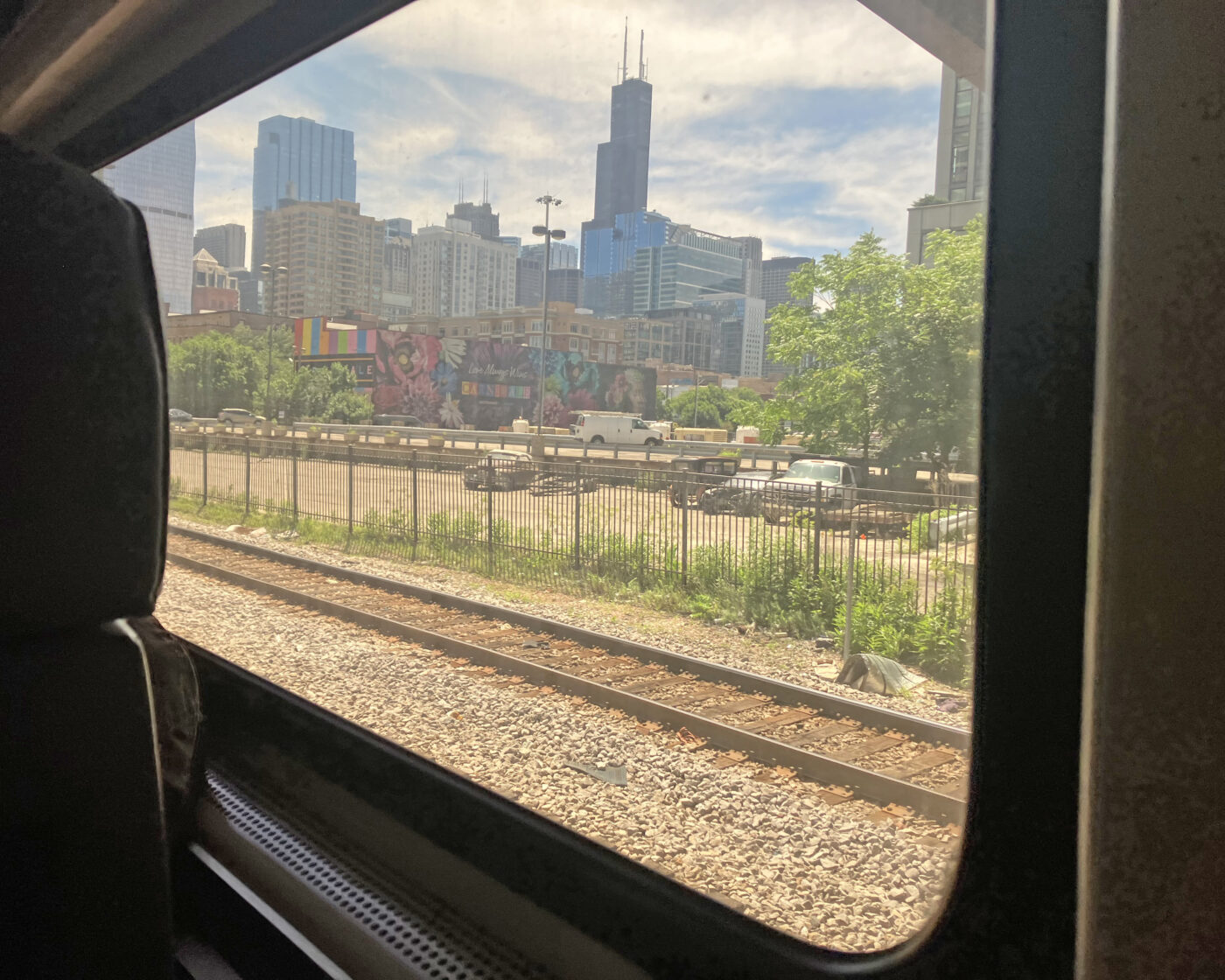 Part of Chicago's skyline, featuring colorful murals and the Sears Tower