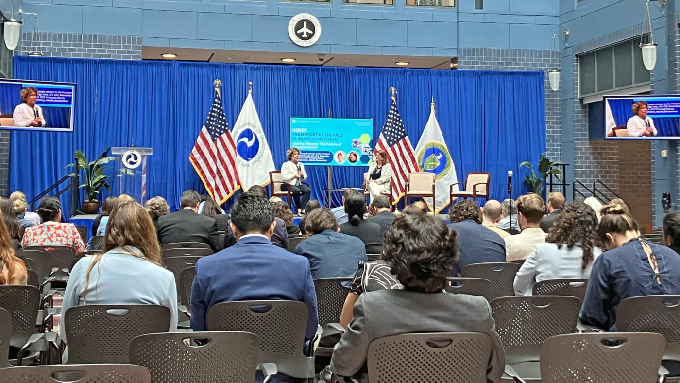 A crowded report briefing at the US Department of Transportation in Washington, DC