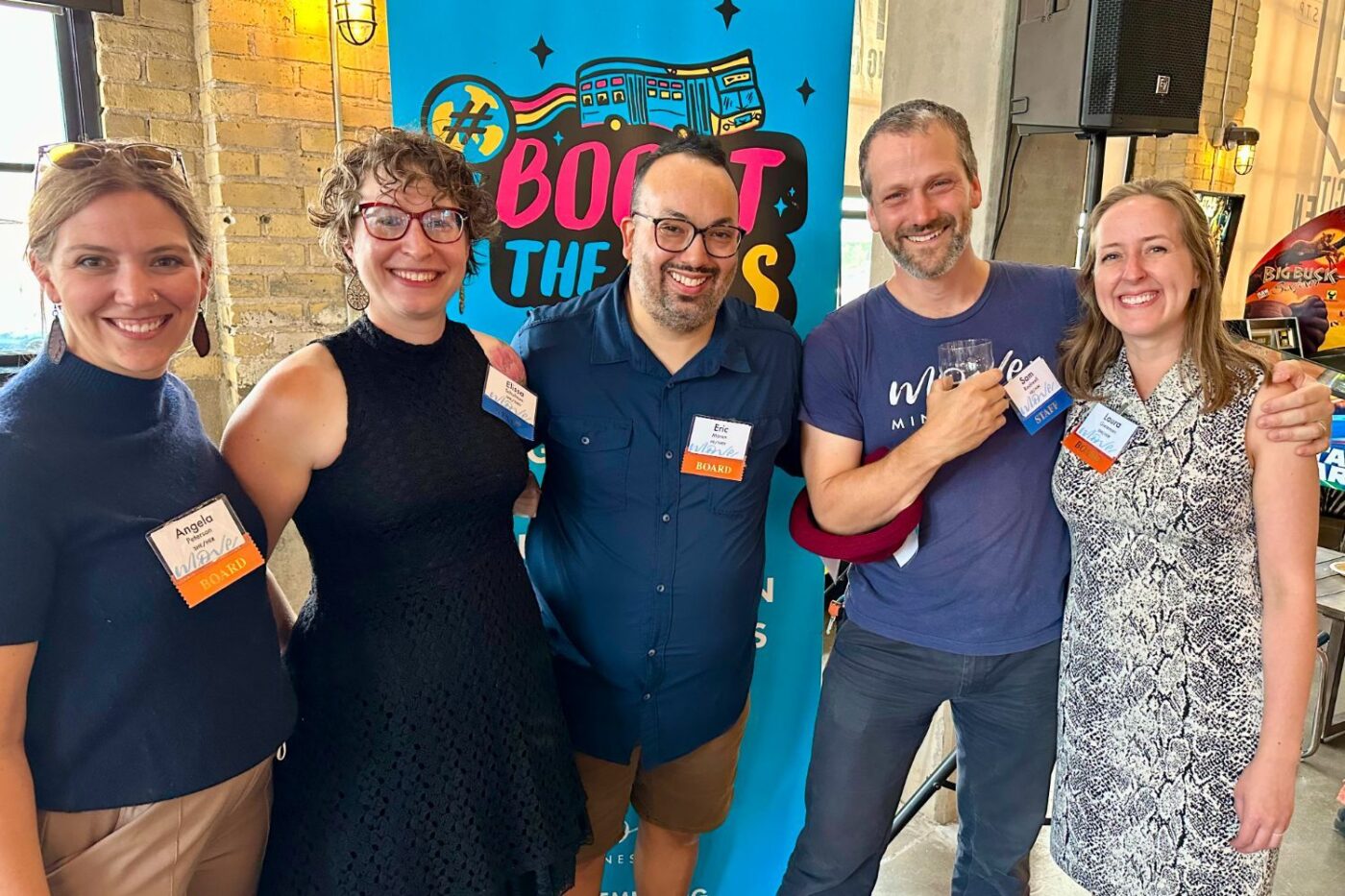 Move Minnesota board and staff members pictured left to right: Angela Peterson, Elissa Schufman, Eric Moran, Sam Rockwell, and Laura Greteman.